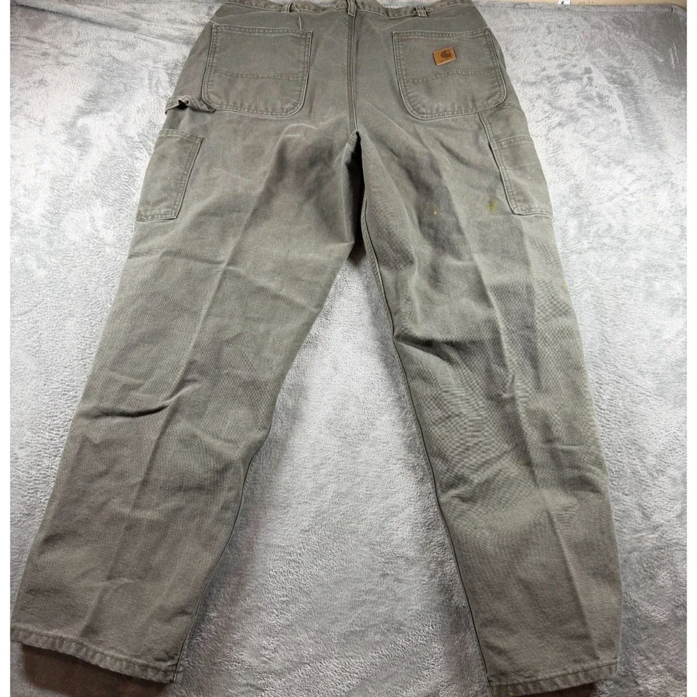 Carhartt Mens 38x34 Distressed Work Pants Gray Canvas Paint Utility (37x32)